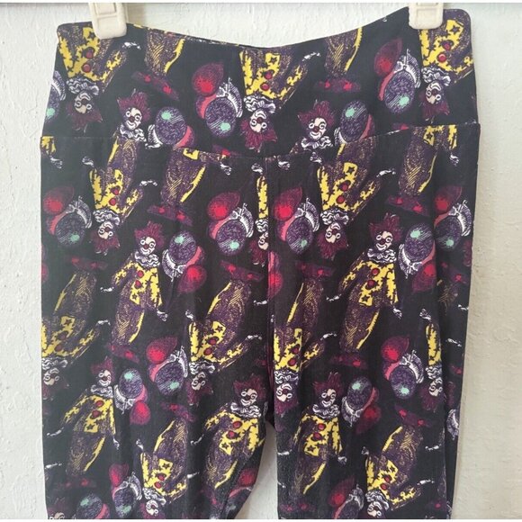 LuLaRoe Womens Leggings OS Clown Circus Halloween Scary Balloons Black Yellow - Picture 4 of 5